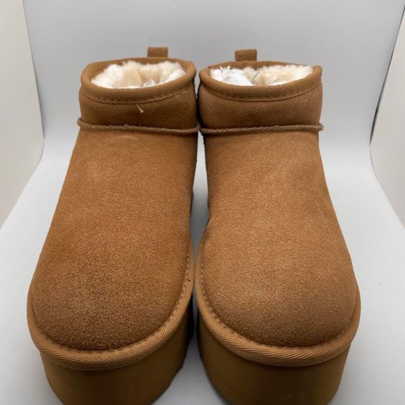 CUSHIONAIRE Women's COZY Genuine Suede pull on platform boot CHESTNUT 7.5 - Picture 3 of 6